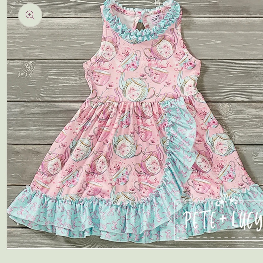 Pete + Lucy Cherry Blossom Tea Party Dress Pink &  Blue Ruffle Dress, Size 6